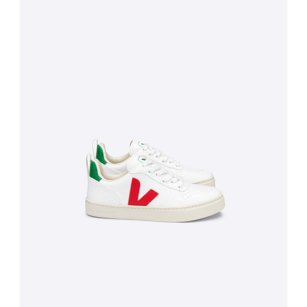 Veja V-10 LACES CWL Sneakers Kinderen White/Green/Red | BE 865YXF